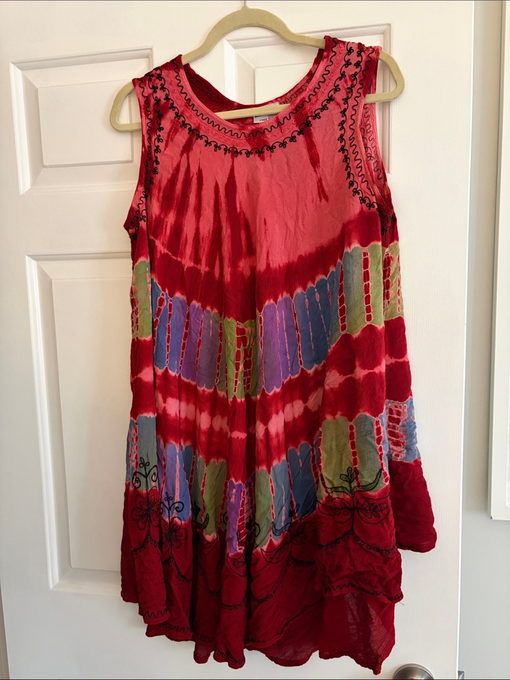 Red Tie-Dye Sleeveless Boho Dress